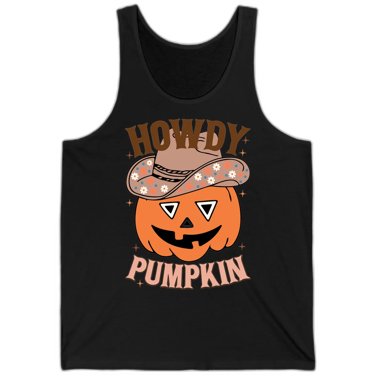 Howdy Pumpkin Cowboy Hat Tank in Black