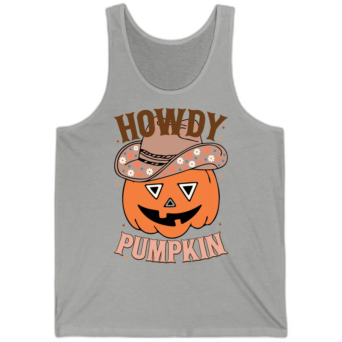 Howdy Pumpkin Cowboy Hat Tank in Athletic Heather
