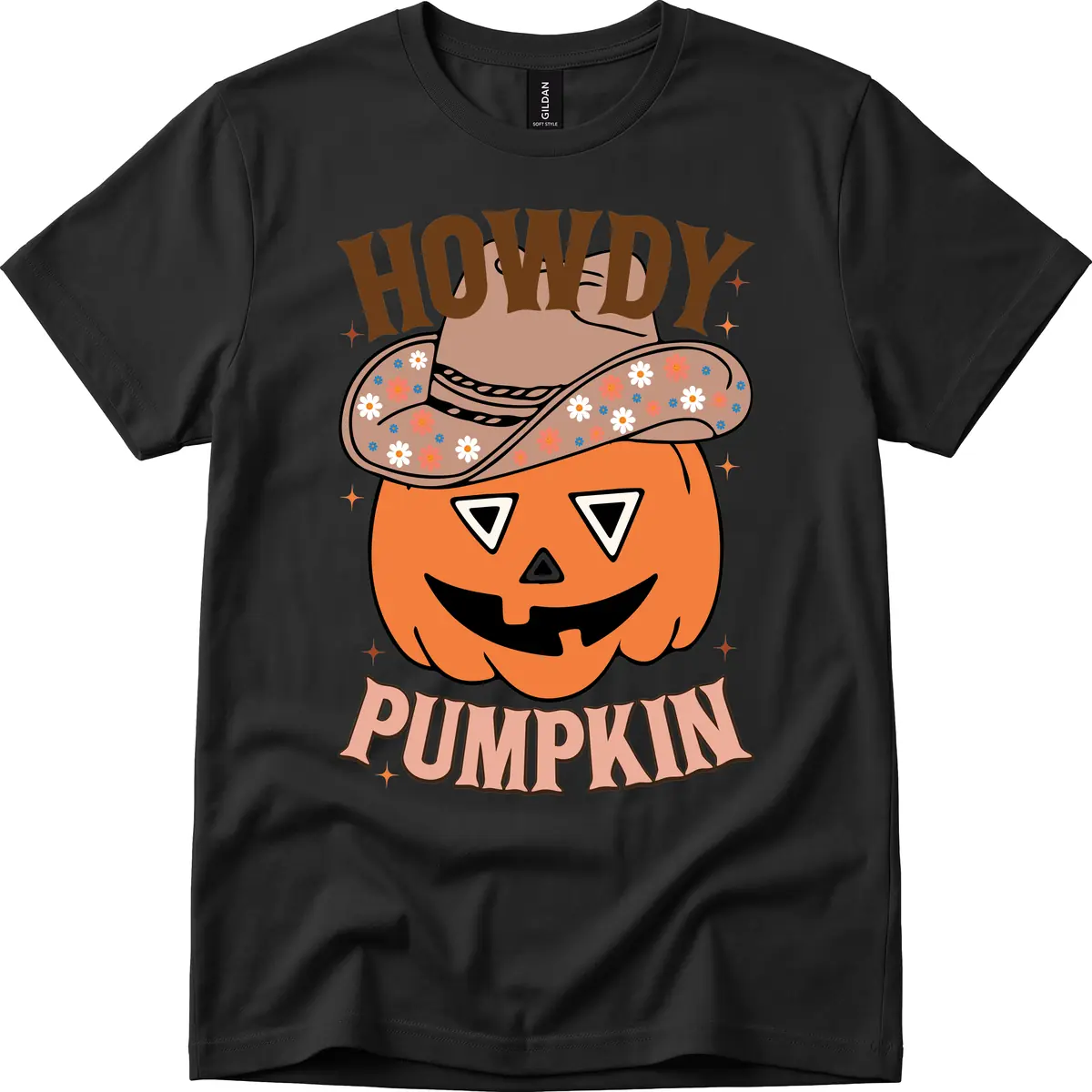 Howdy Pumpkin Cowboy Hat T-Shirt in Black