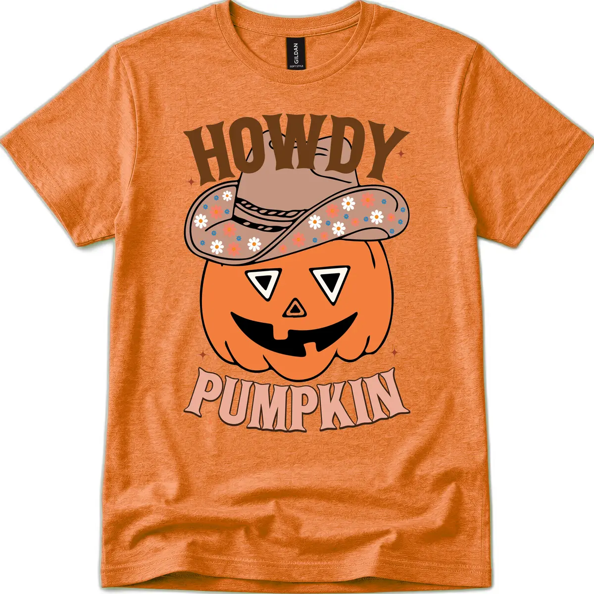 Howdy Pumpkin Cowboy Hat T-Shirt in Heather Orange