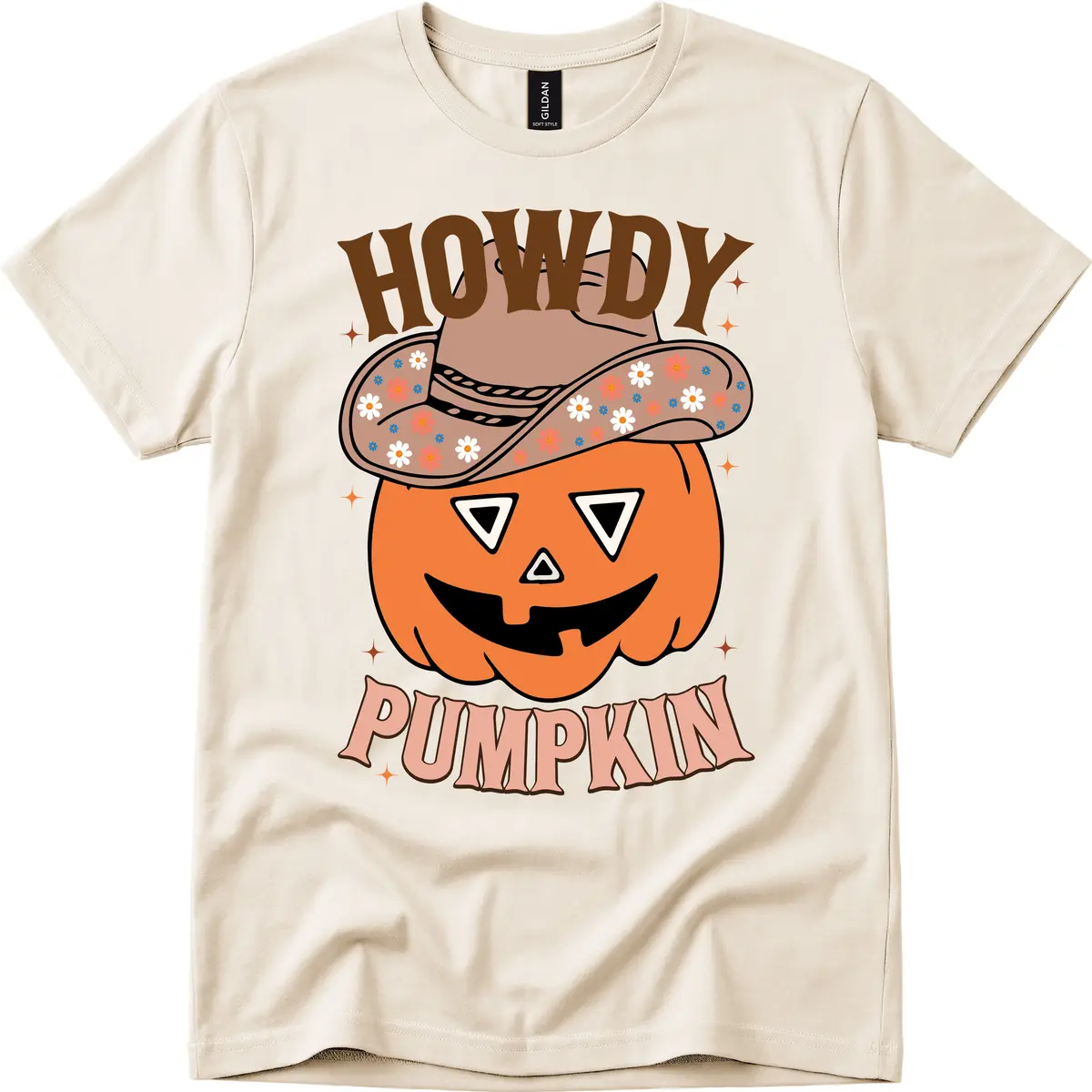Howdy Pumpkin Cowboy Hat T-Shirt in Natural