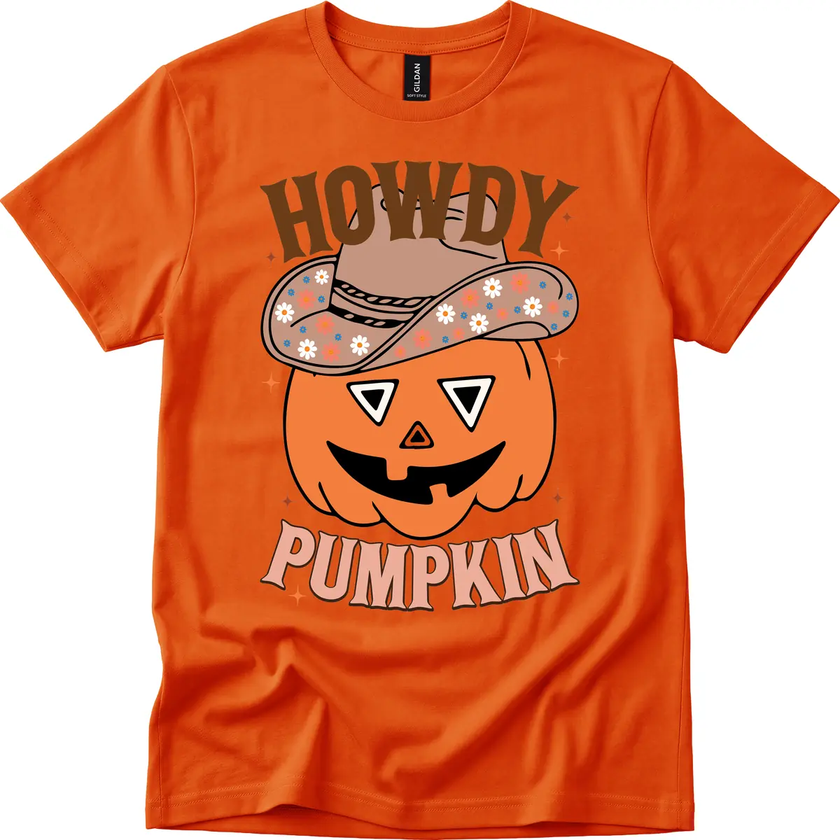 Howdy Pumpkin Cowboy Hat T-Shirt in Orange