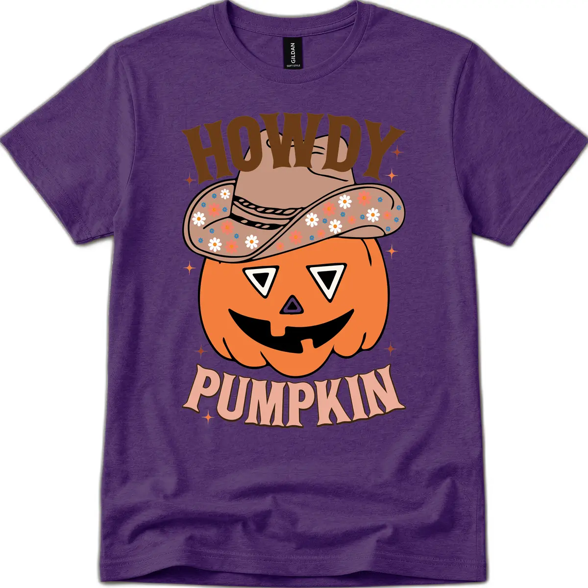 Howdy Pumpkin Cowboy Hat T-Shirt in Purple