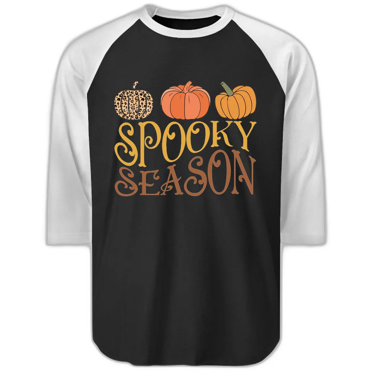 Spooky Season Pumpkin Patch Raglan 3/4 in Black White