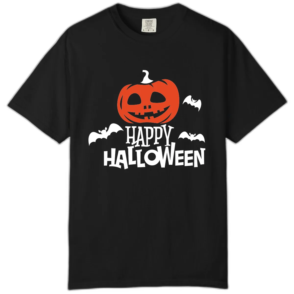 Happy Halloween Pumpkin Bats Comfort Color in Black