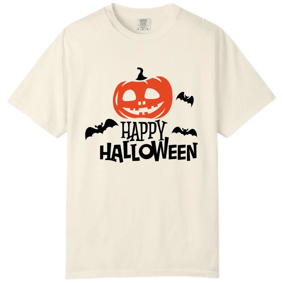 Happy Halloween Pumpkin Bats Comfort Color in Ivory