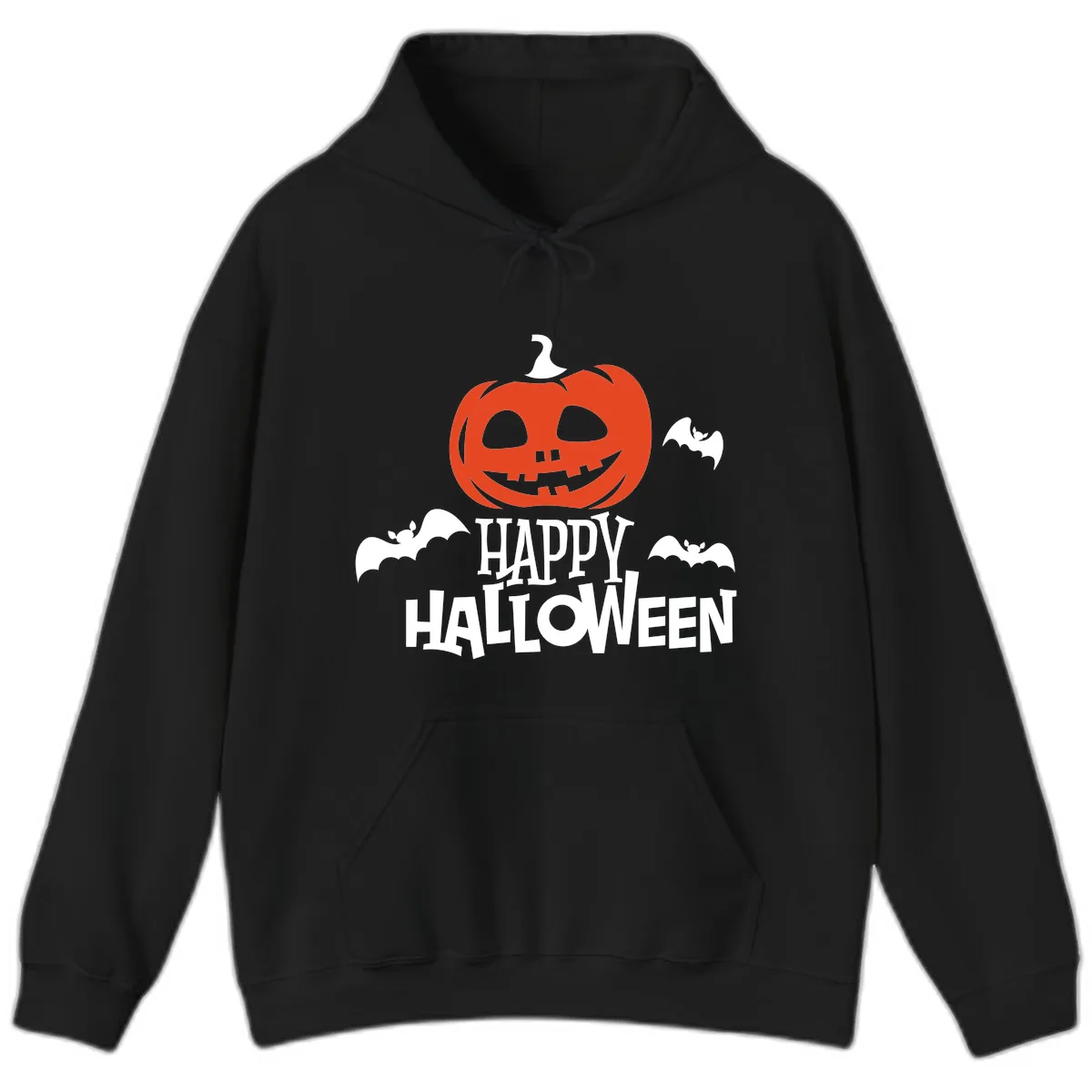 Happy Halloween Pumpkin Bats Hoodie in Black