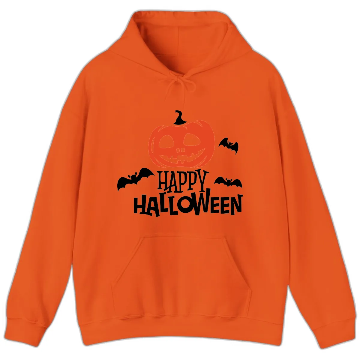 Happy Halloween Pumpkin Bats Hoodie in Orange