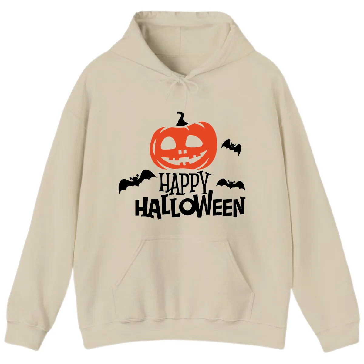 Happy Halloween Pumpkin Bats Hoodie in Sand