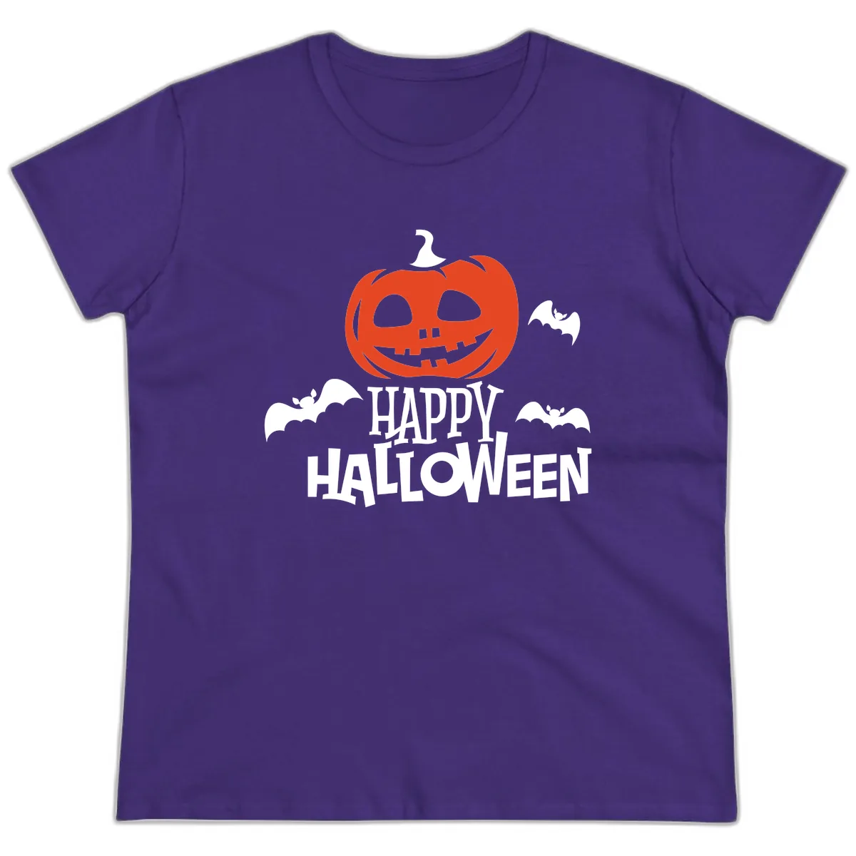 Happy Halloween Pumpkin Bats Ladies Tee in Purple
