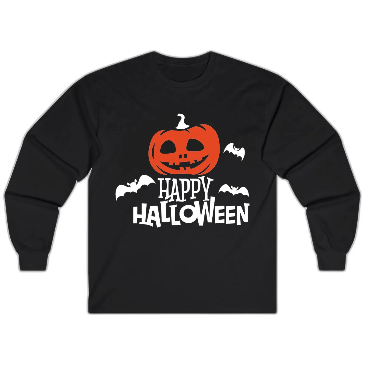 Happy Halloween Pumpkin Bats Long Sleeve in Black