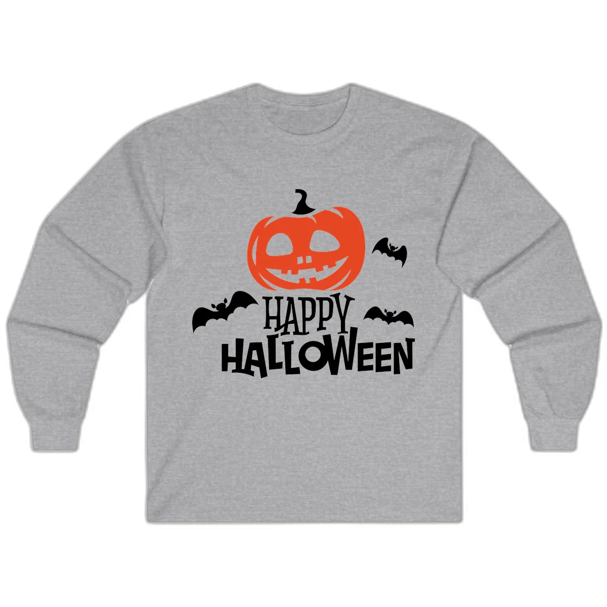 Happy Halloween Pumpkin Bats Long Sleeve in Sport Grey