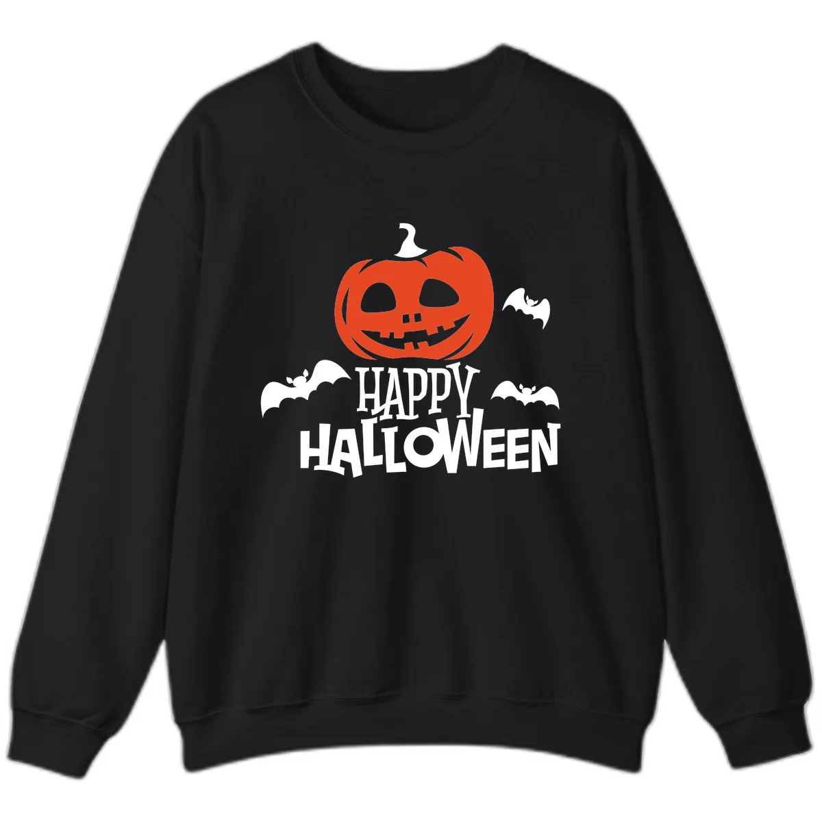 Happy Halloween Pumpkin Bats Sweatshirt in Black