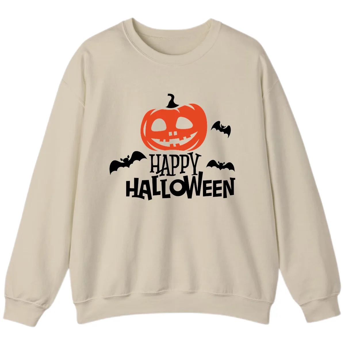 Happy Halloween Pumpkin Bats Sweatshirt in Sand