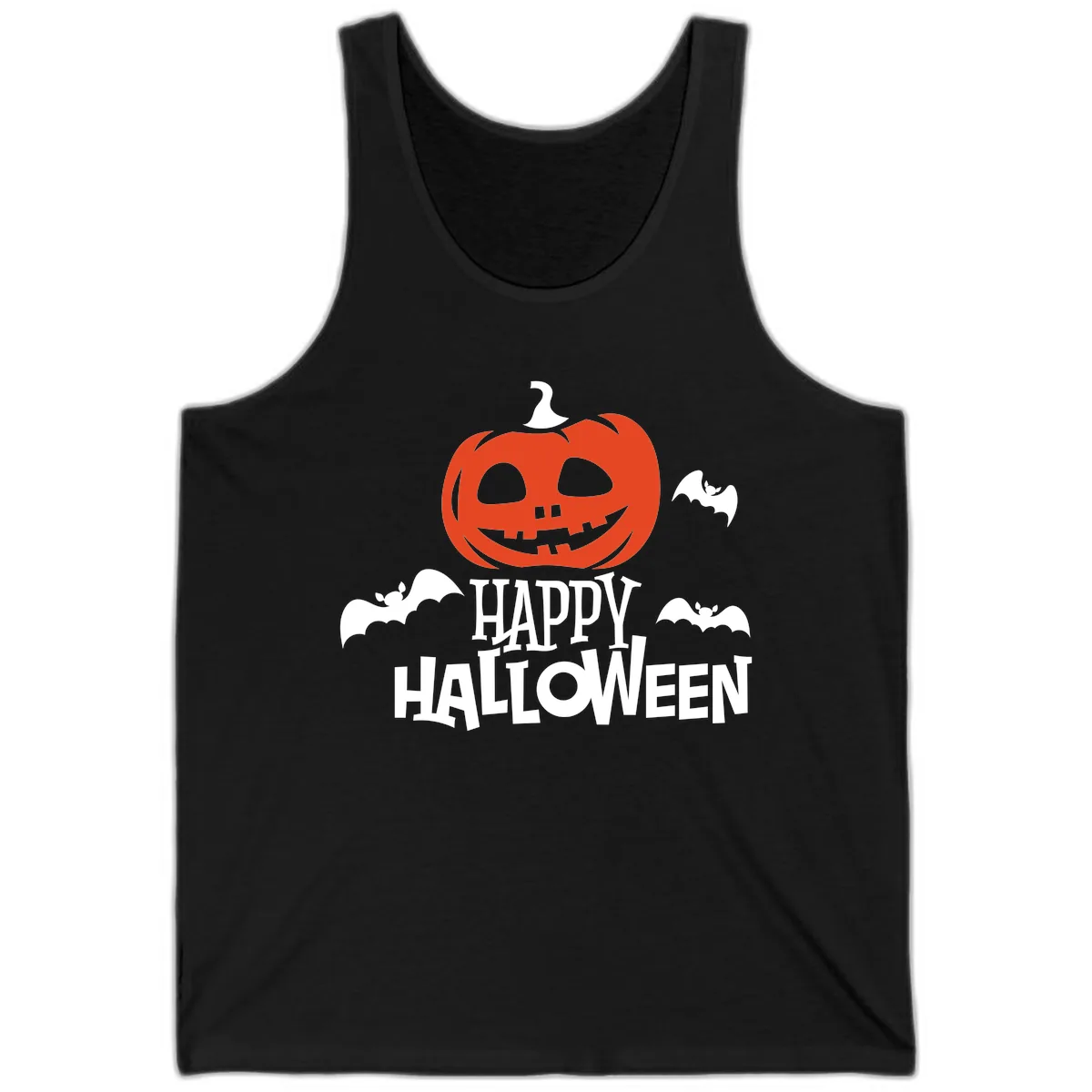 Happy Halloween Pumpkin Bats Tank in Black
