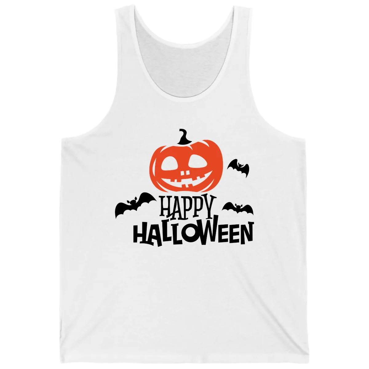 Happy Halloween Pumpkin Bats Tank in White