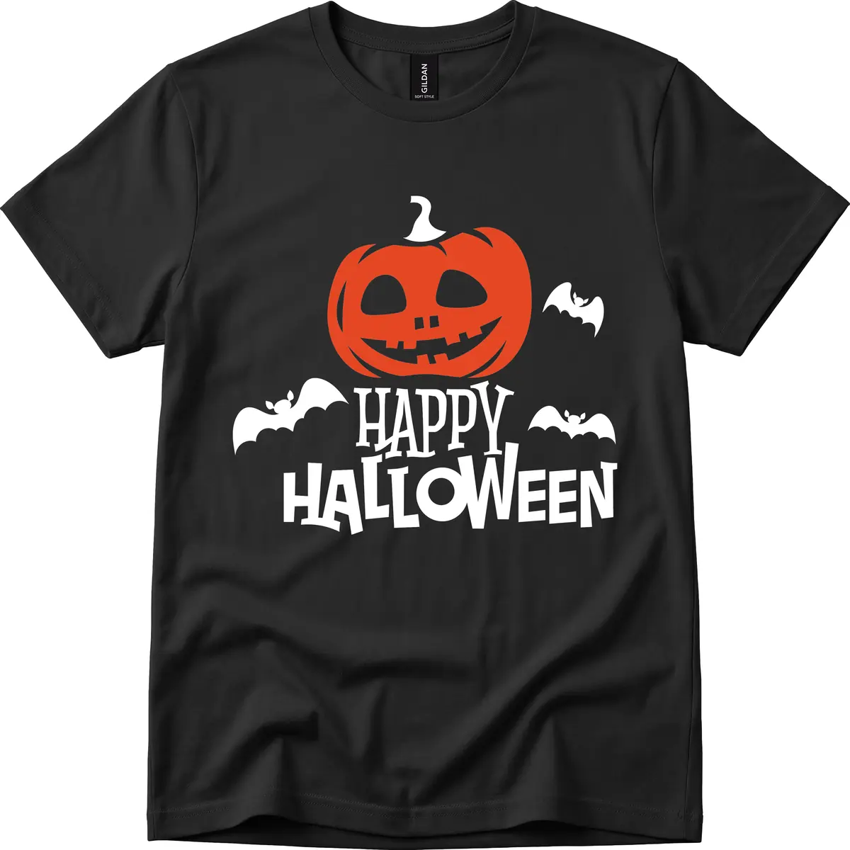 Happy Halloween Pumpkin Bats T-Shirt in Black