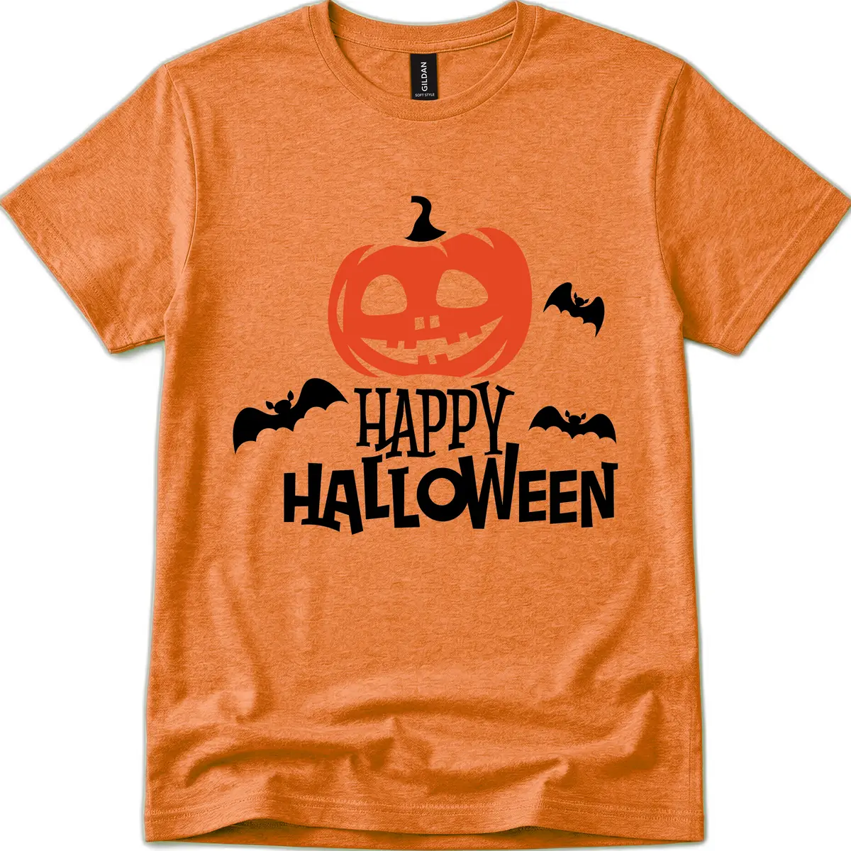 Happy Halloween Pumpkin Bats T-Shirt in Heather Orange