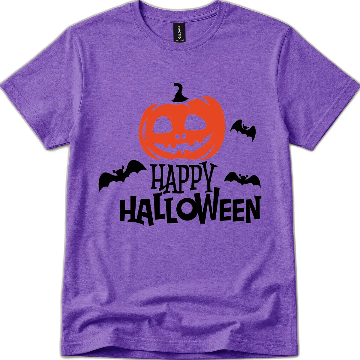 Happy Halloween Pumpkin Bats T-Shirt in Heather Purple