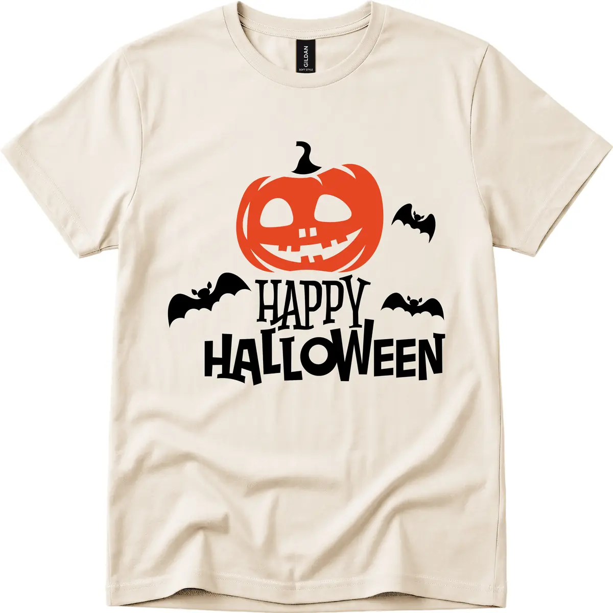 Happy Halloween Pumpkin Bats T-Shirt in Natural