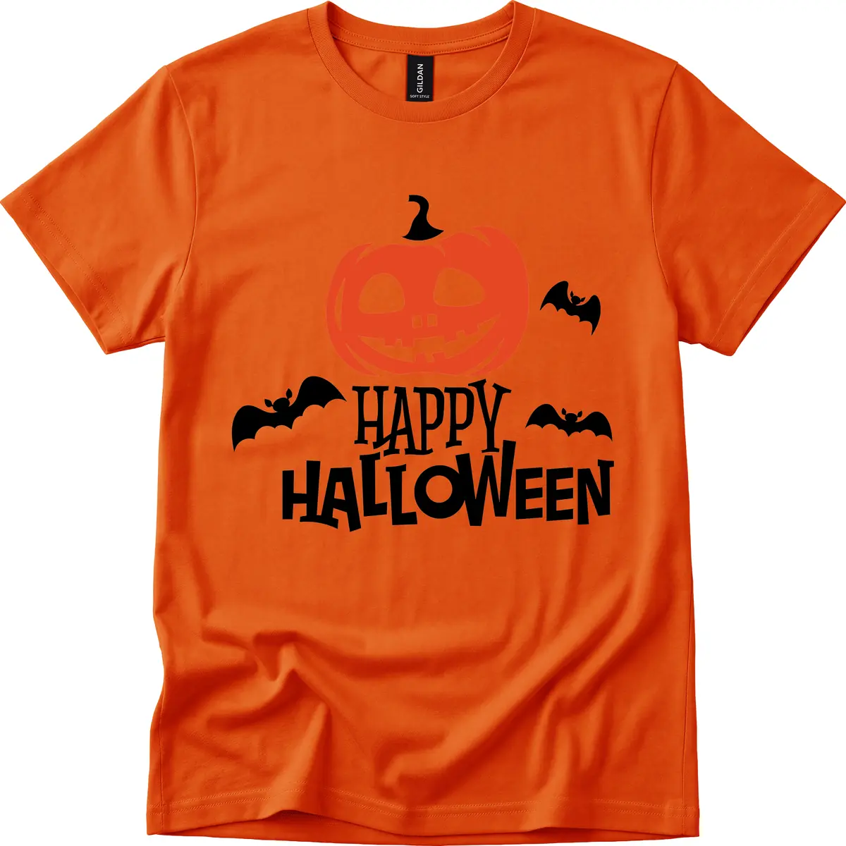 Happy Halloween Pumpkin Bats T-Shirt in Orange