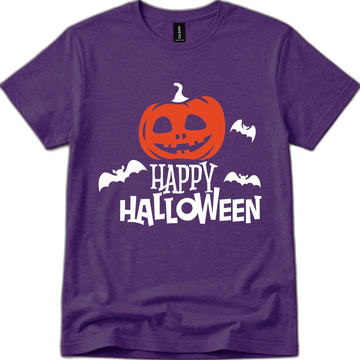 Happy Halloween Pumpkin Bats T-Shirt in Purple
