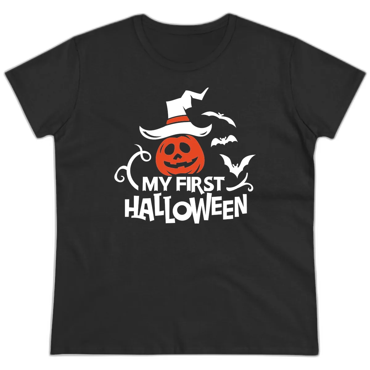 My First Halloween Pumpkin Design Ladies Tee in Black