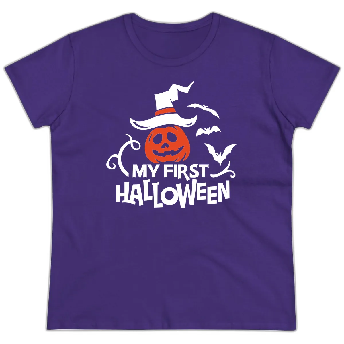 My First Halloween Pumpkin Design Ladies Tee in Purple