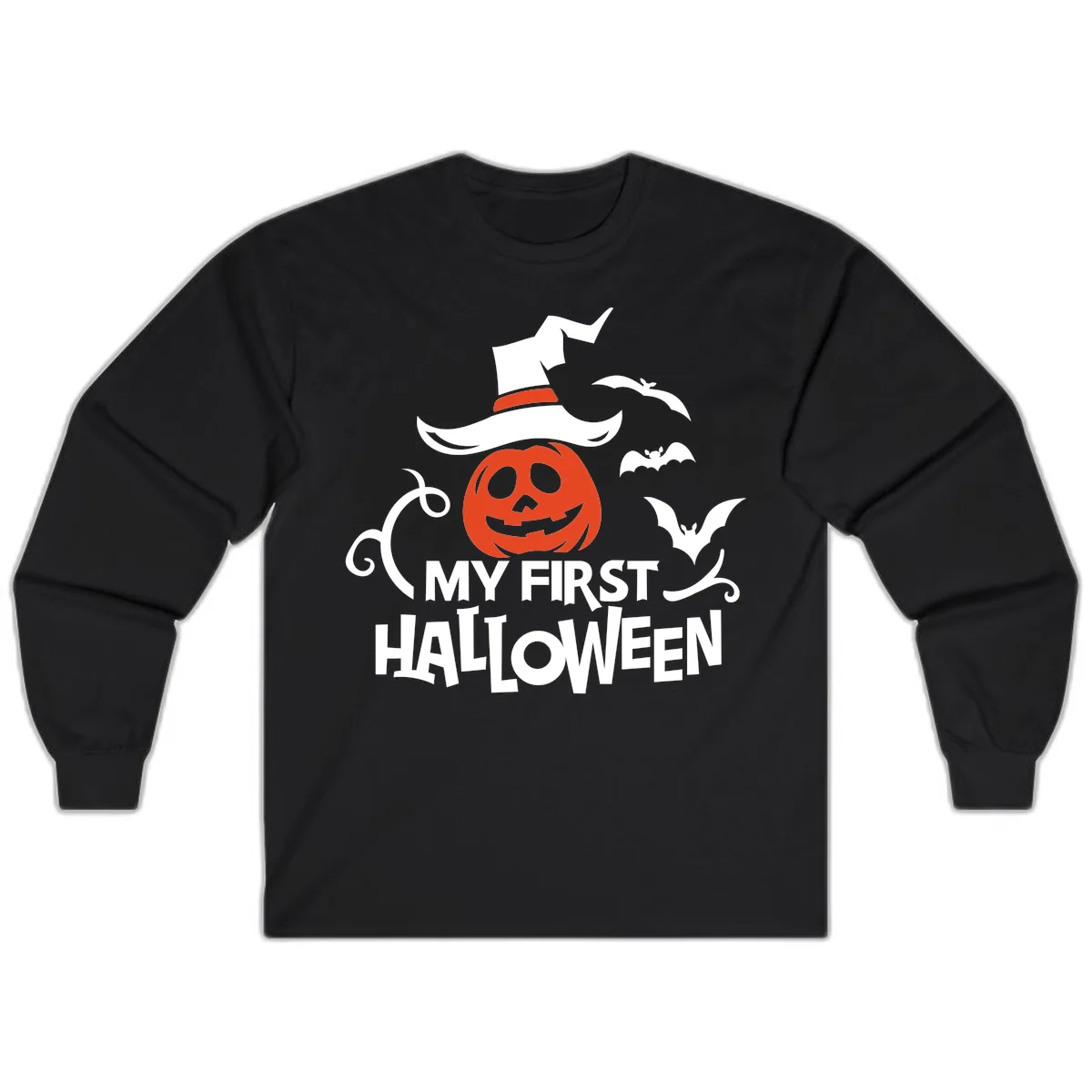 My First Halloween Pumpkin Design Long Sleeve in Black