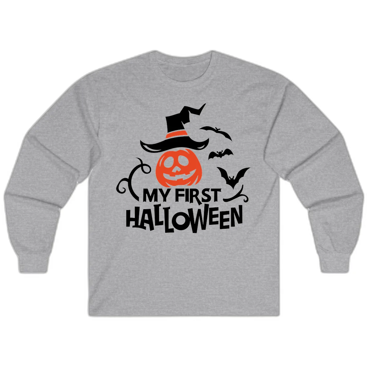 My First Halloween Pumpkin Design Long Sleeve in Sport Grey