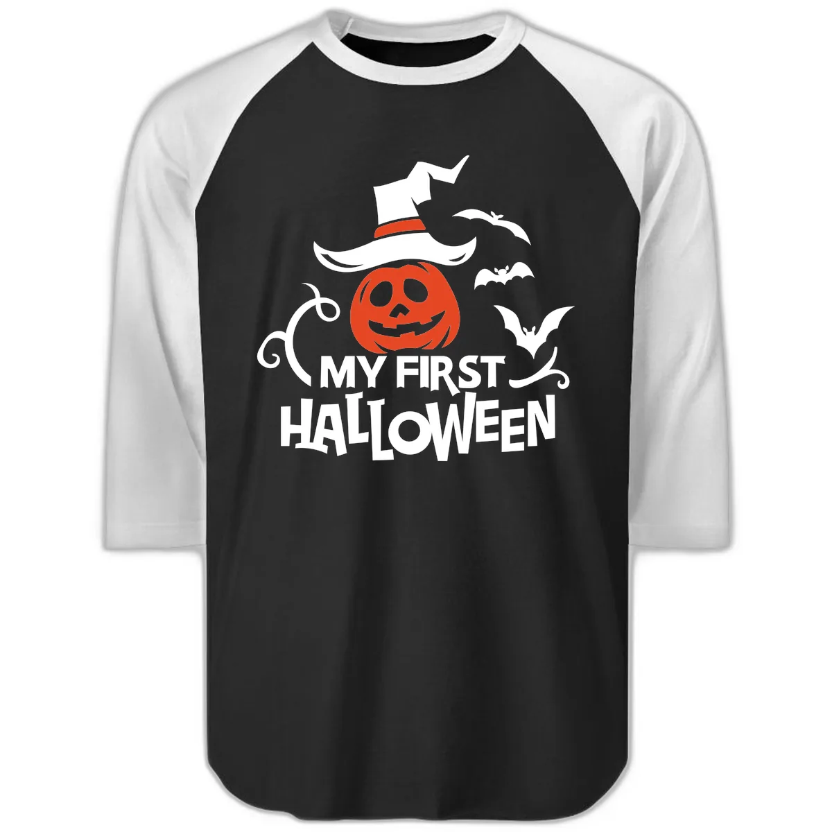 My First Halloween Pumpkin Design Raglan 3/4 in Black White