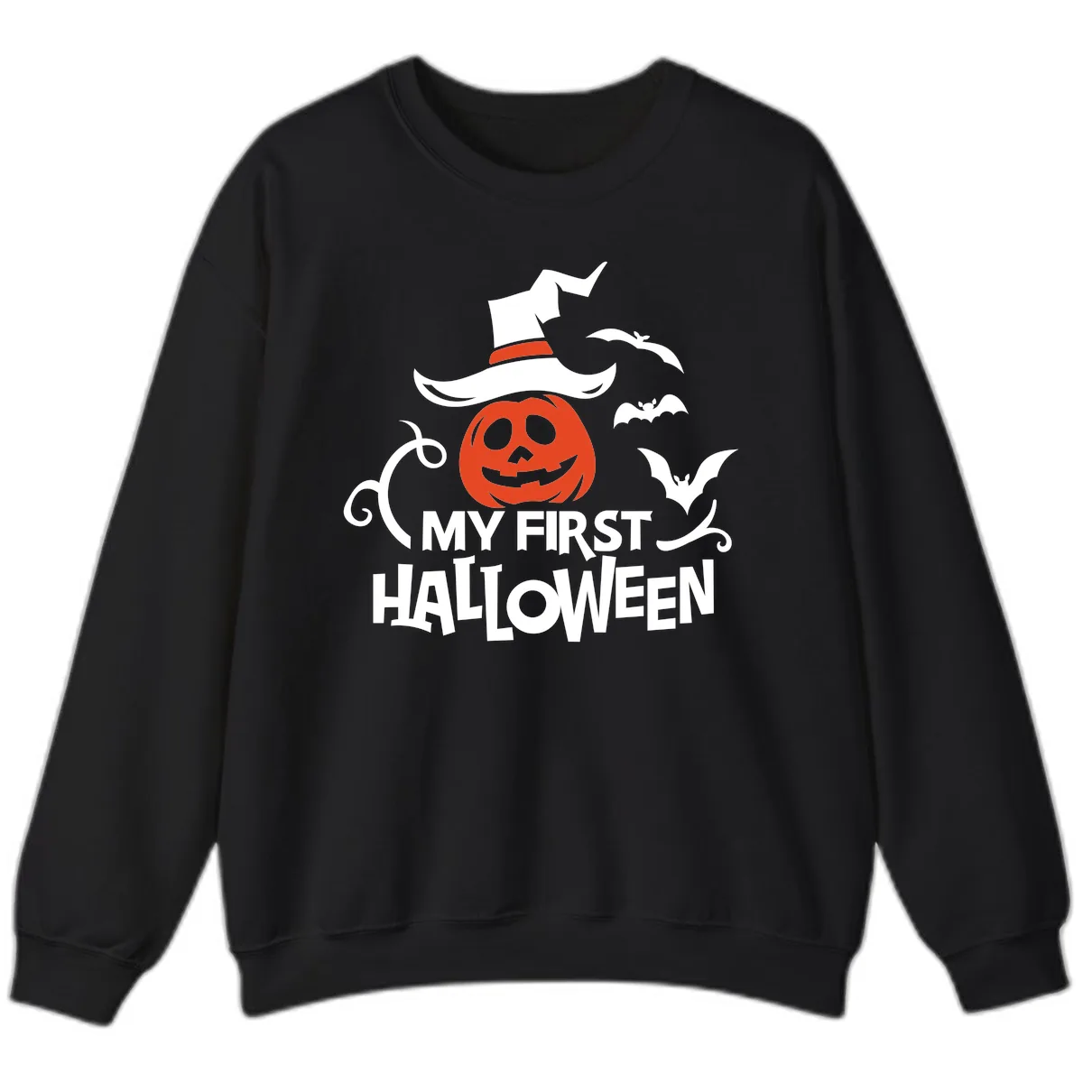 My First Halloween Pumpkin Design Sweatshirt in Black