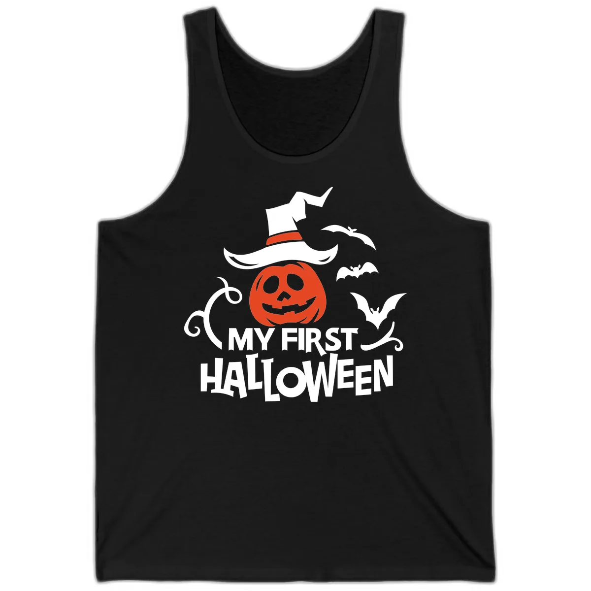 My First Halloween Pumpkin Design Tank in Black