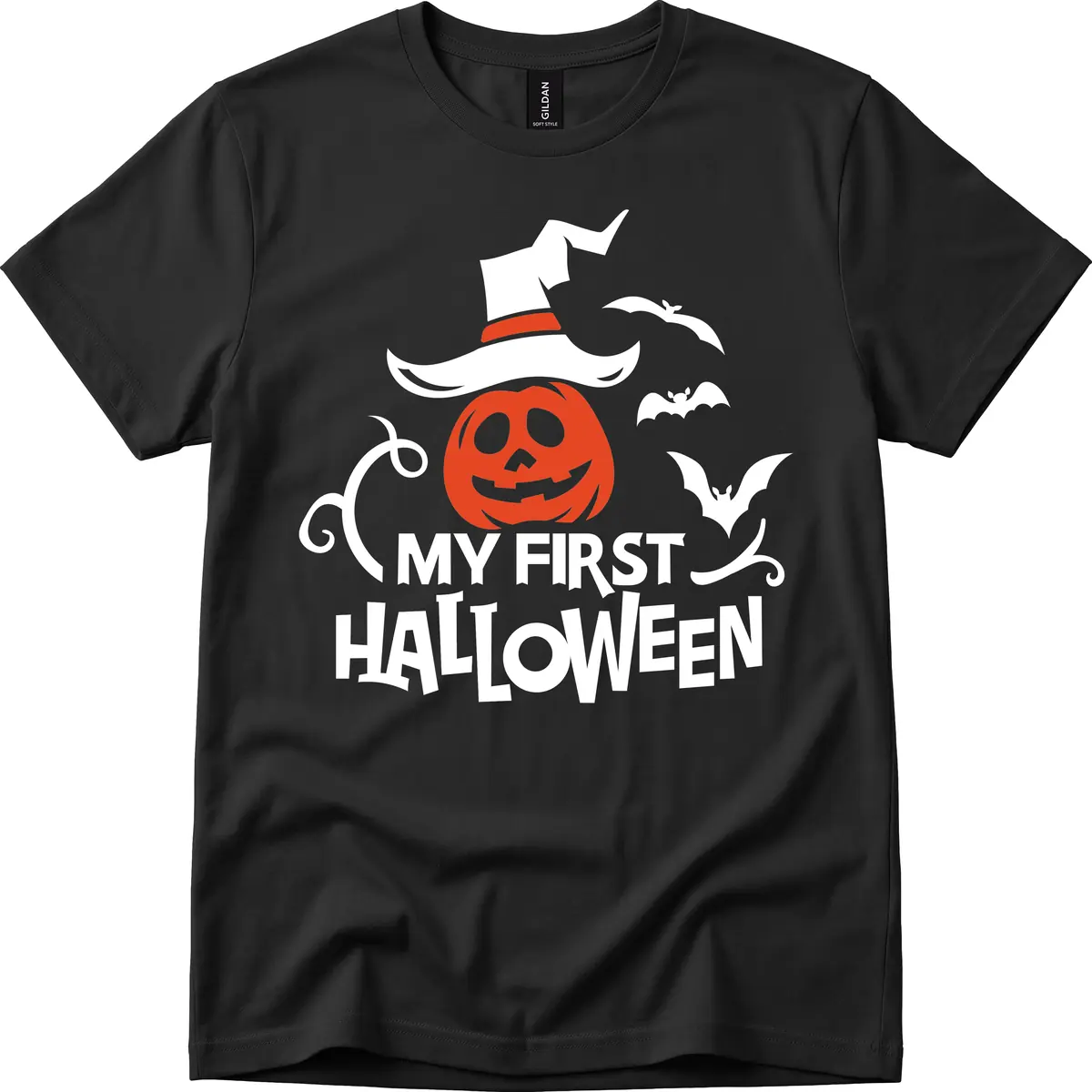 My First Halloween Pumpkin Design T-Shirt in Black