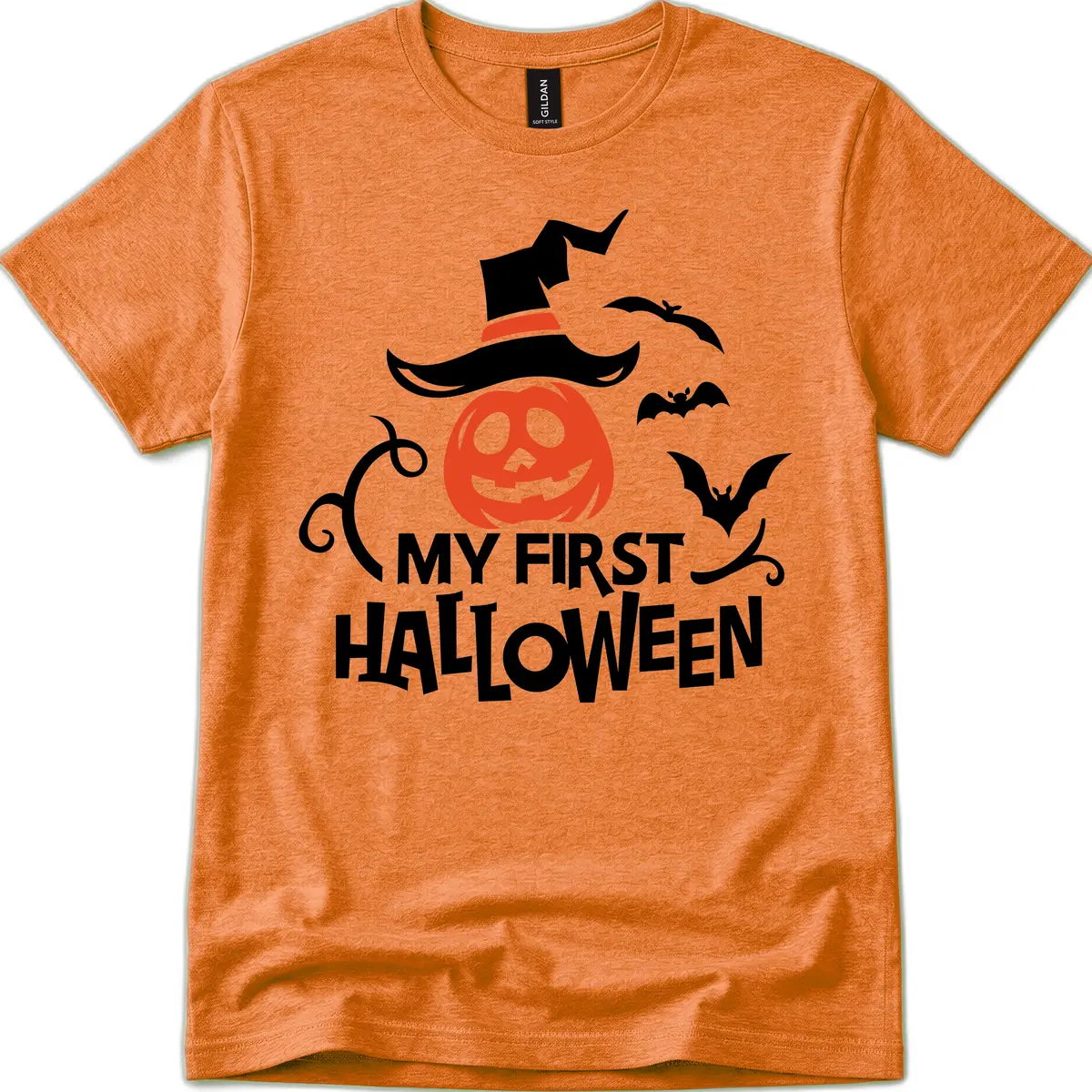 My First Halloween Pumpkin Design T-Shirt in Heather Orange