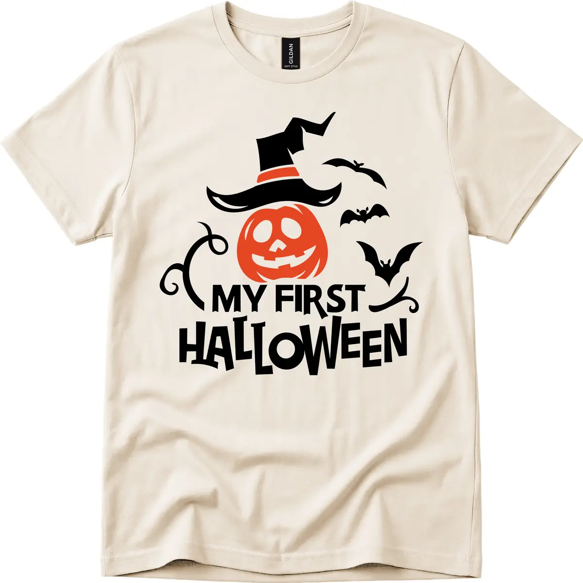 My First Halloween Pumpkin Design T-Shirt in Natural