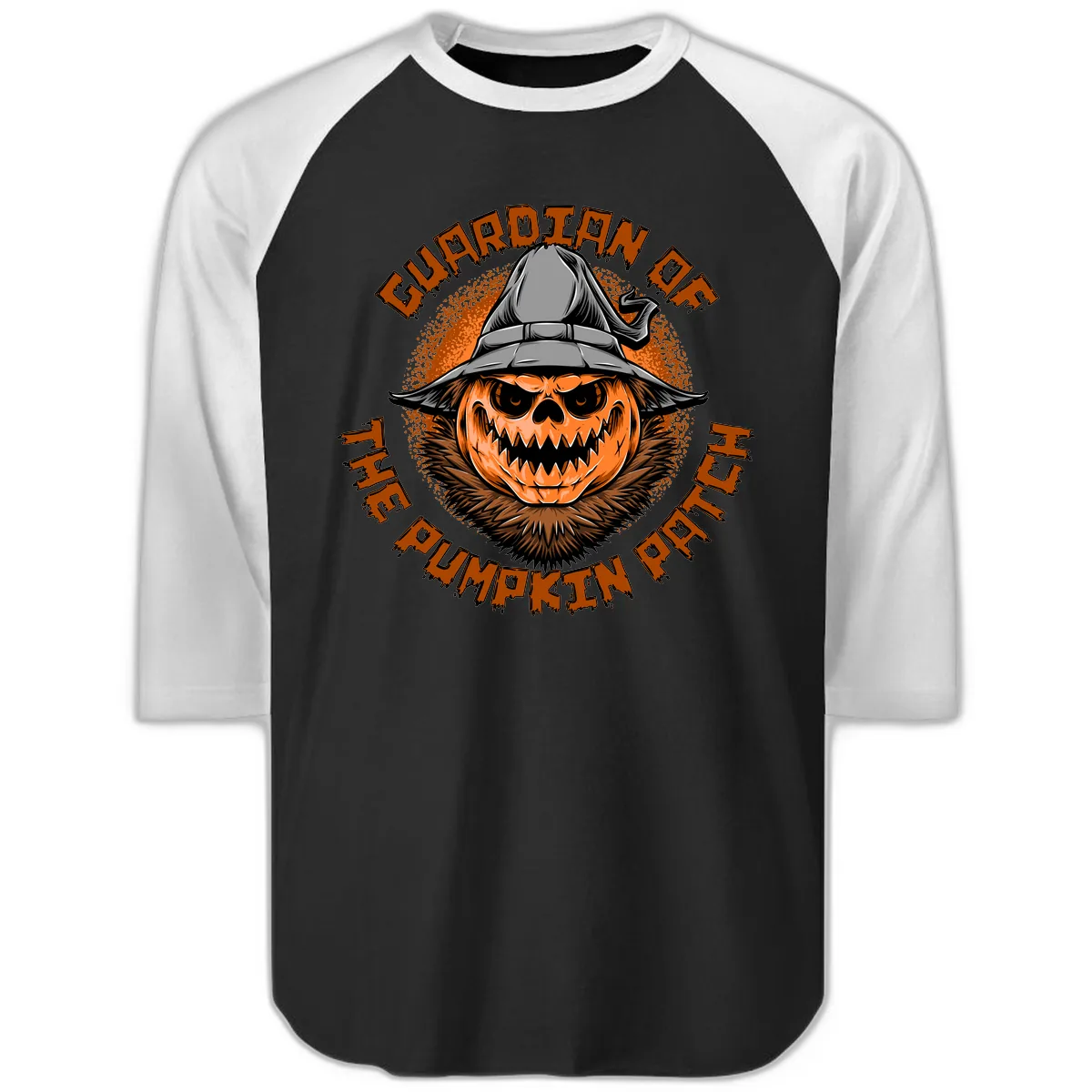 Guardian Of The Pumpkin Patch Raglan 3/4 in Black White