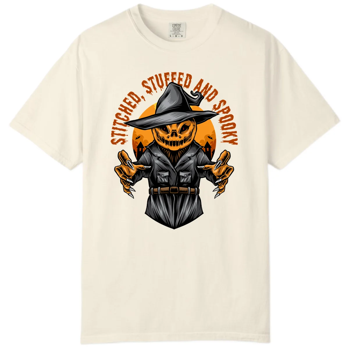 Stitched, Stuffed, and Spooky Jack-o-Lantern Comfort Color in Ivory