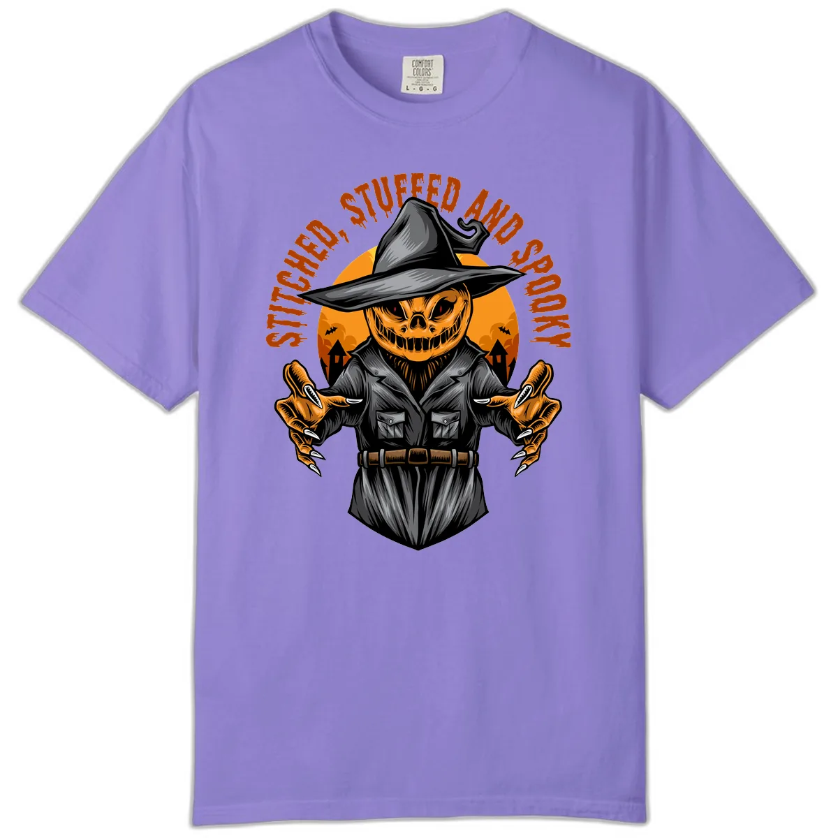 Stitched, Stuffed, and Spooky Jack-o-Lantern Comfort Color in Violet