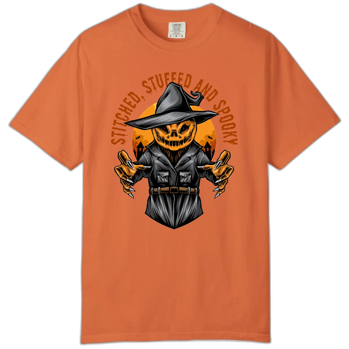 Stitched, Stuffed, and Spooky Jack-o-Lantern Comfort Color in Burnt Orange
