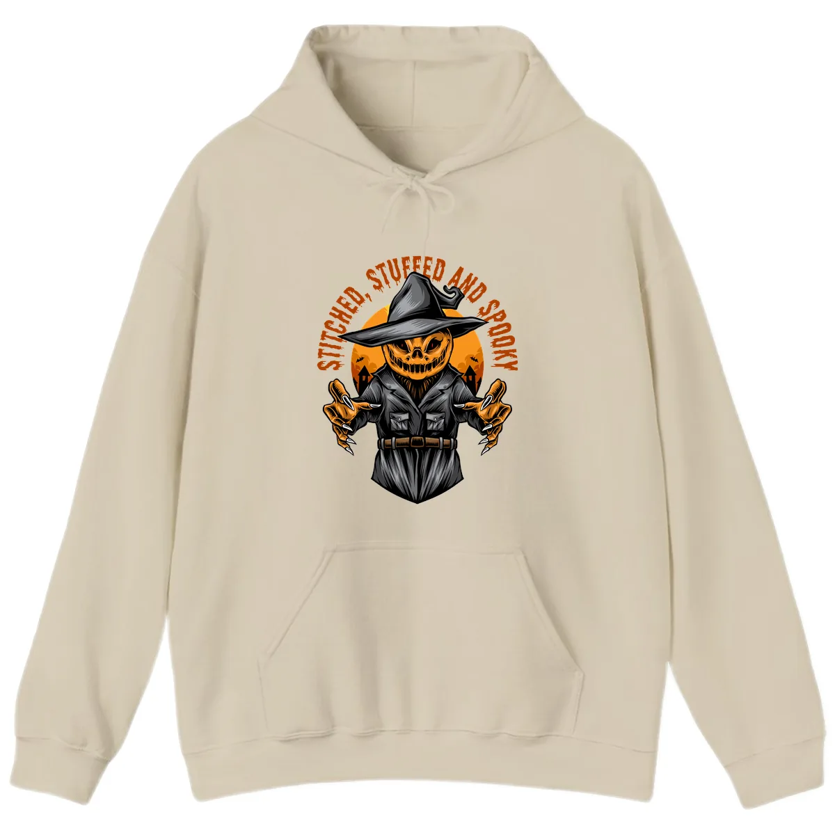 Stitched, Stuffed, and Spooky Jack-o-Lantern Hoodie in Sand