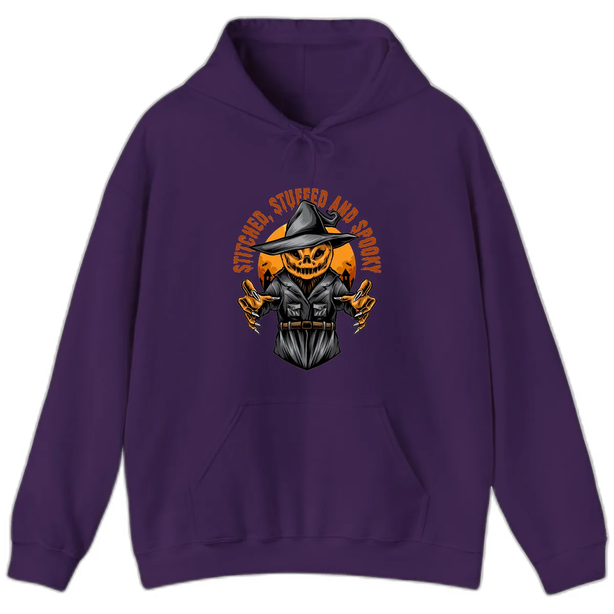 Stitched, Stuffed, and Spooky Jack-o-Lantern Hoodie in Purple