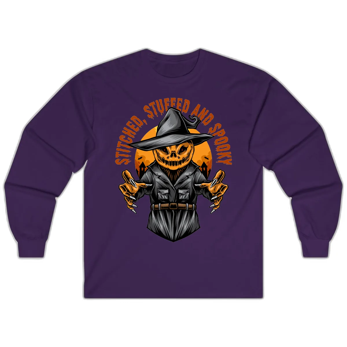 Stitched, Stuffed, and Spooky Jack-o-Lantern Long Sleeve in Purple