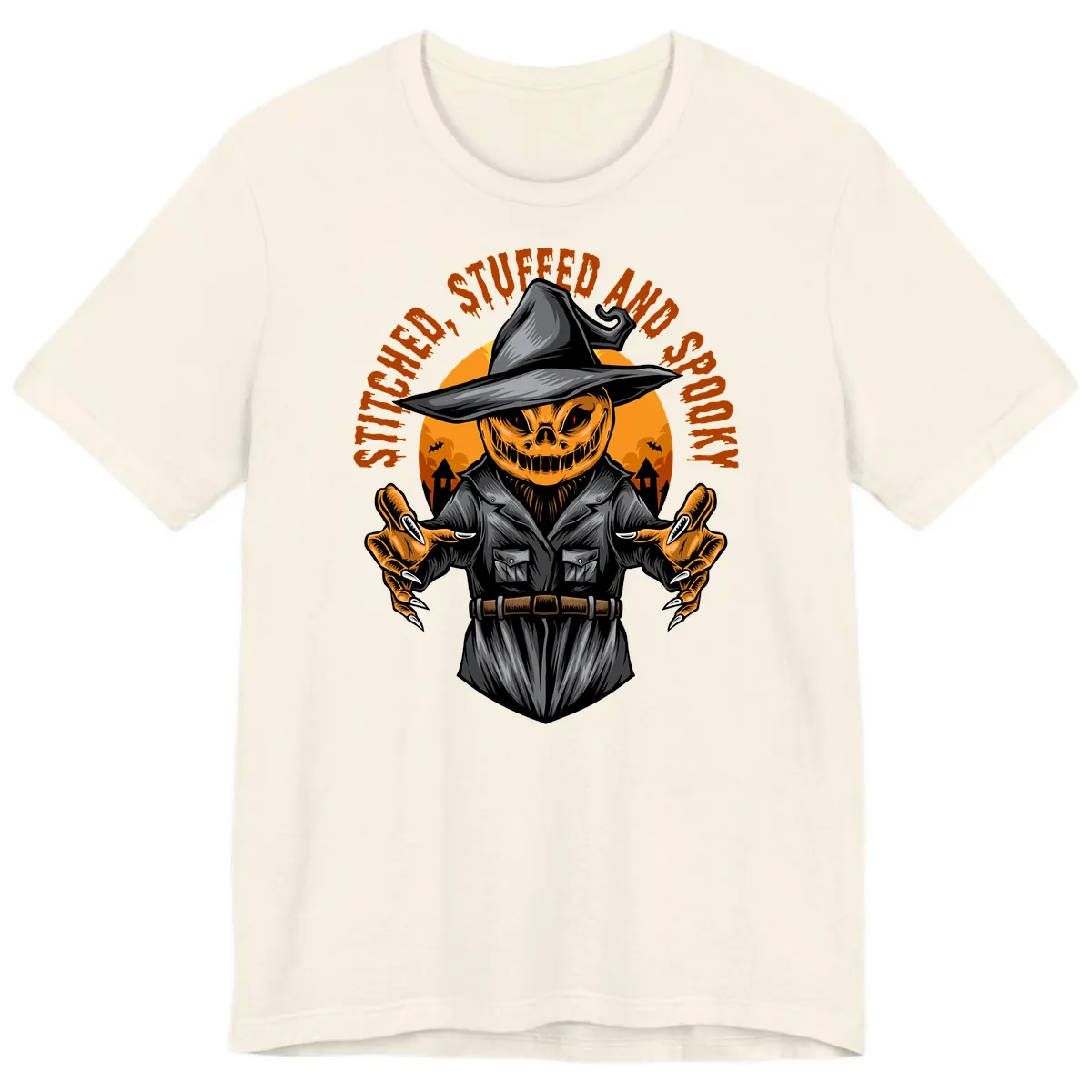 Stitched, Stuffed, and Spooky Jack-o-Lantern Premium T-Shirt in Natural