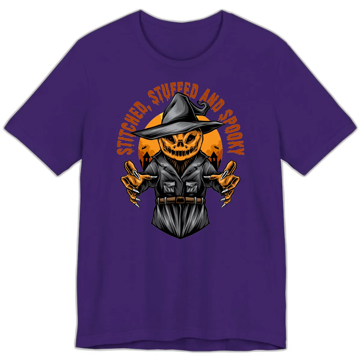 Stitched, Stuffed, and Spooky Jack-o-Lantern Premium T-Shirt in Team Purple