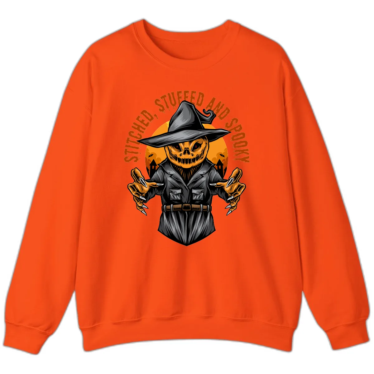 Stitched, Stuffed, and Spooky Jack-o-Lantern Sweatshirt in Orange