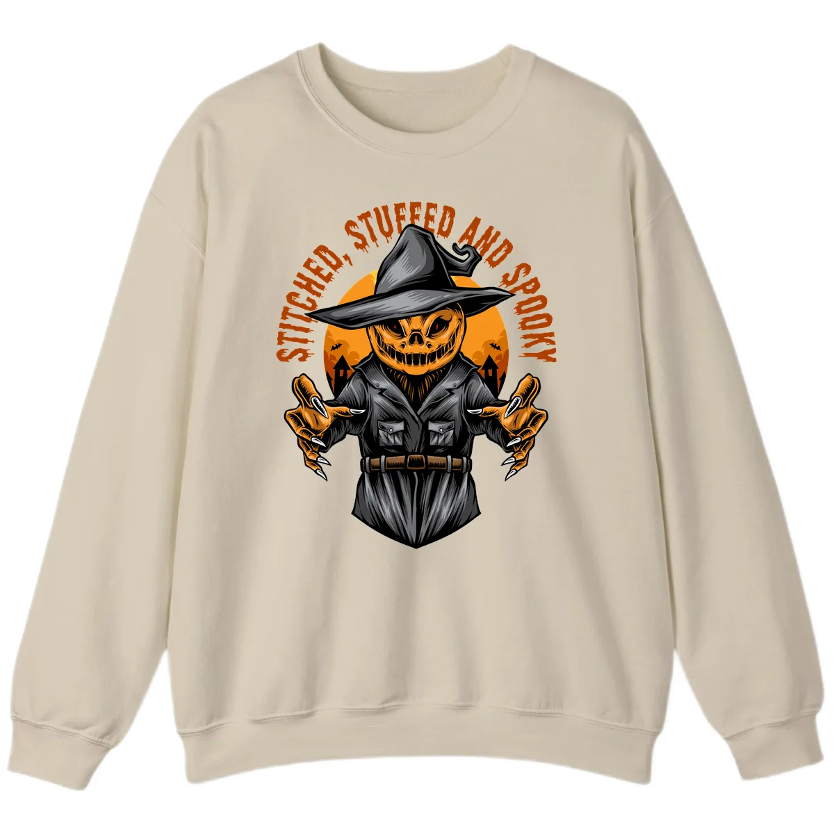 Stitched, Stuffed, and Spooky Jack-o-Lantern Sweatshirt in Sand
