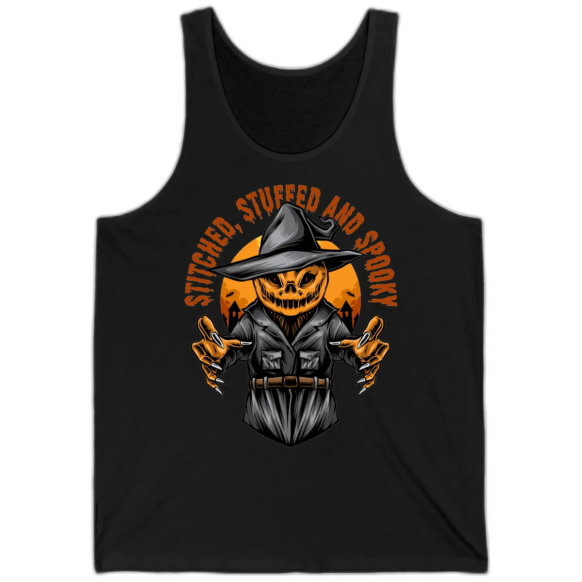 Stitched, Stuffed, and Spooky Jack-o-Lantern Tank in Black