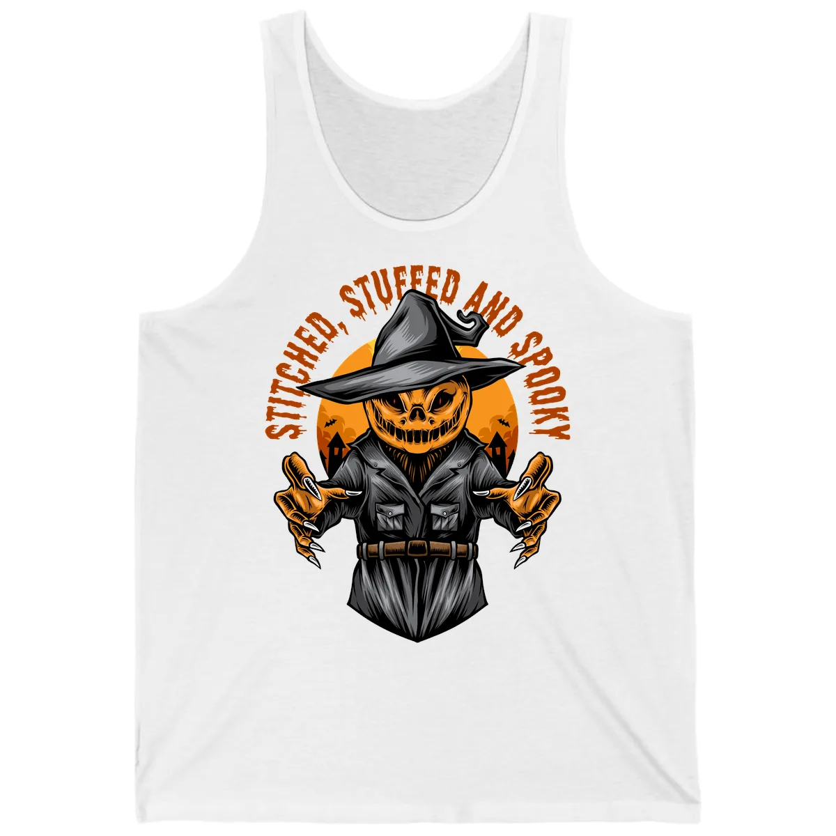 Stitched, Stuffed, and Spooky Jack-o-Lantern Tank in White