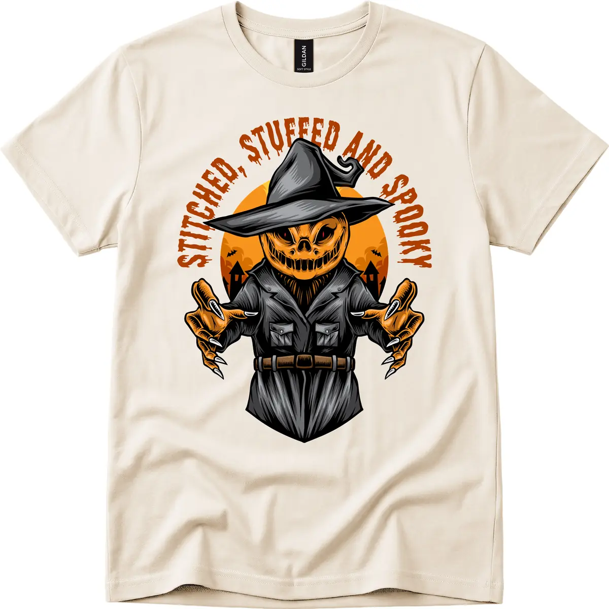 Stitched, Stuffed, and Spooky Jack-o-Lantern T-Shirt in Natural